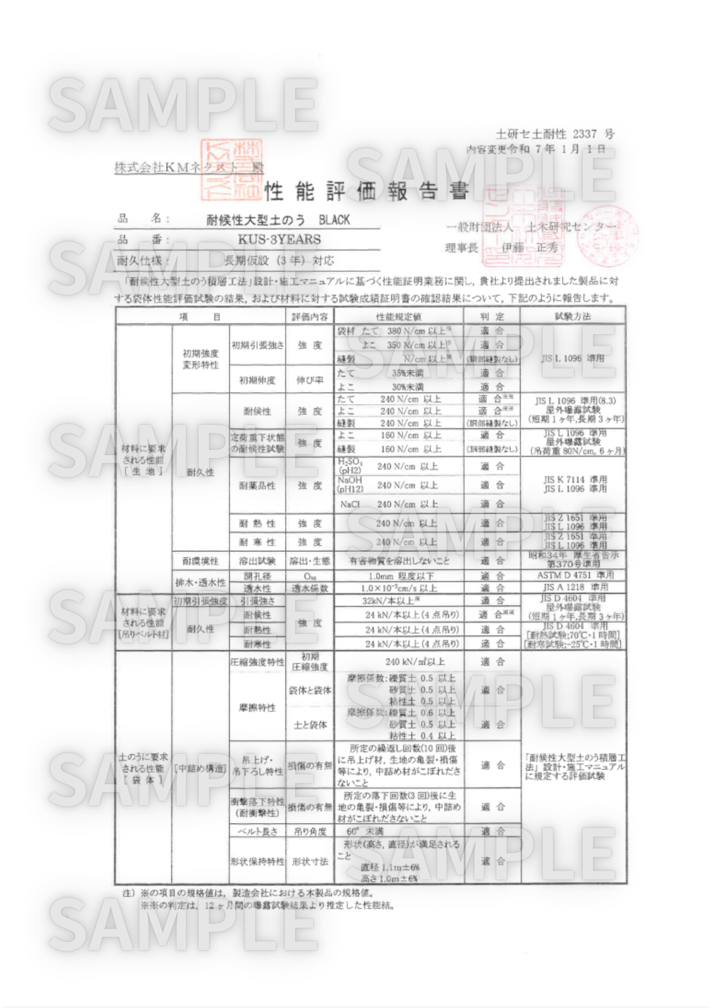 耐候性大型土のう 3年対応 性能評価報告書